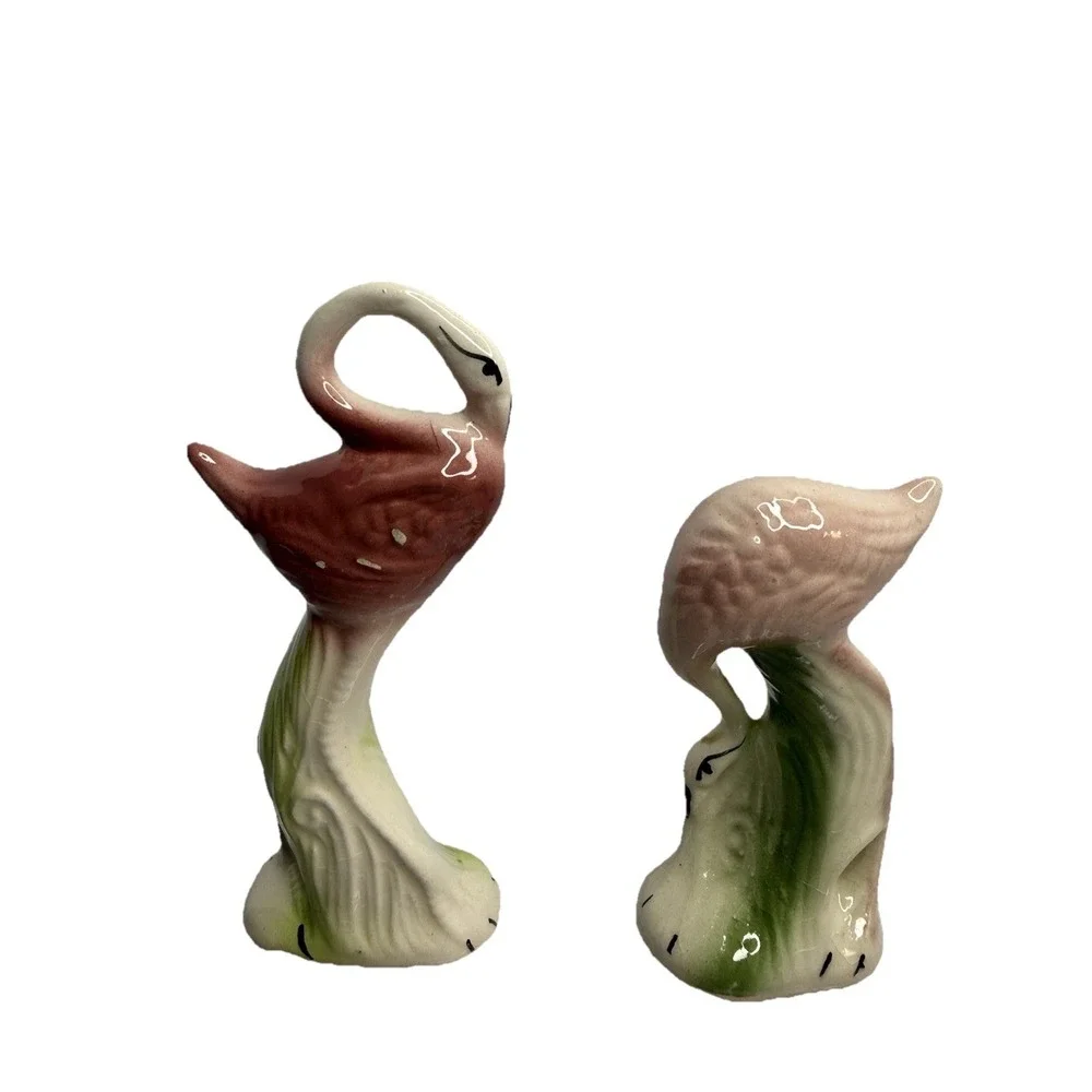 Vintage Ceramic Flamingo Figurine Pair Mid Century, Florida Souvenir Decor